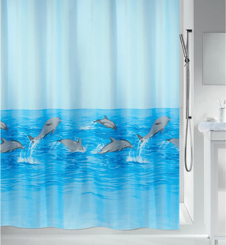Spirella Nemo Acqua Polyester-Duschvorhang 180x180 cm blau/grau/türkis 180 x 180, 180 x 180