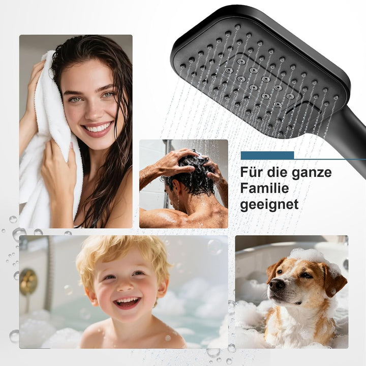 OFFO Duschschlauch mit Duschkopf, Wassersparend und Hochdruck, Handbrause mit 3 Strahlarten, Handbra