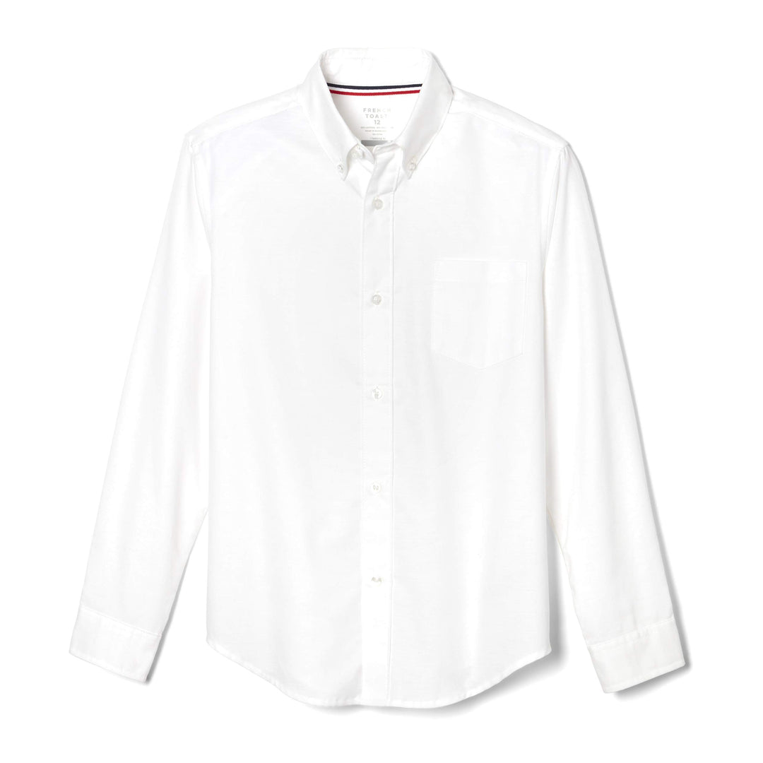 French Toast Boys' Long Sleeve Oxford Dress Shirt, White, 10 Husky