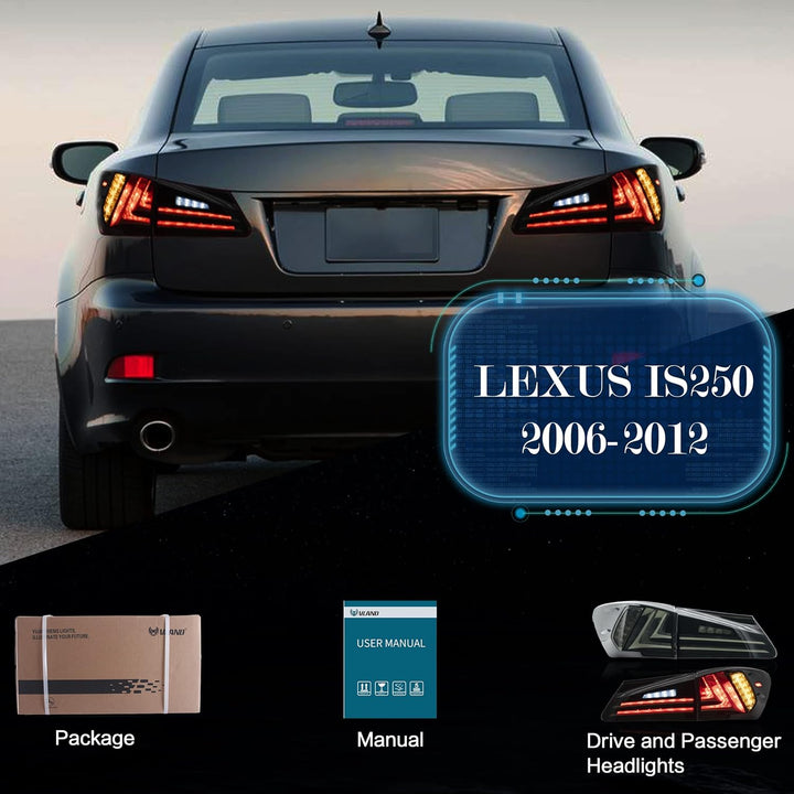 VLAND Rücklichter Kompatibel für Lexus IS250 IS350 2006-2012 Rücklichter mit Blinker. Geraucht Geräu
