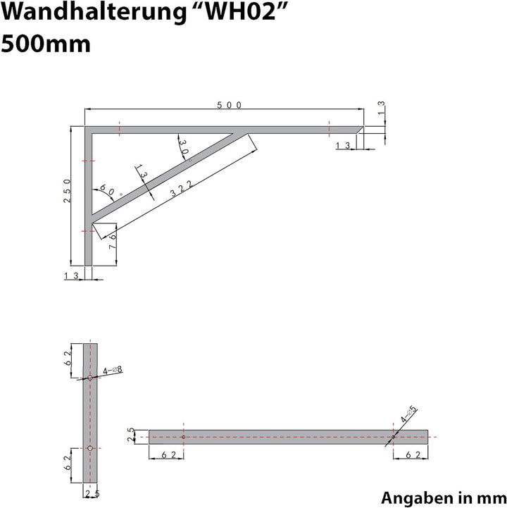 Sogood Wandkonsole WH02 aus Edelstahl Länge: 50cm Anzahl: 2 Stück Träger Regalträger Waschtischkonso