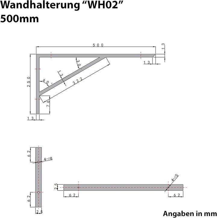 doporro Waschtischhalterung Waschtischkonsole Wandkonsole aus Edelstahl Länge: 50cm Anzahl: 1 Stück