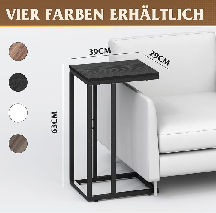 WLIVE Beistelltisch C Form Kleiner Sofatisch，Kaffeetisch mit Metallgestell，Tischplatte aus Holz，Couc
