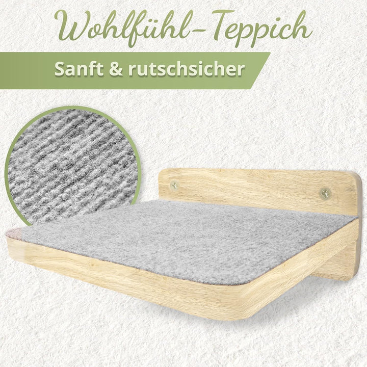 WOOWOOD® 2X Kletterwand Katzen - 2X Katzentreppe Wand [Vollholz] - Kratzbaum Wand - Hängematte Katze