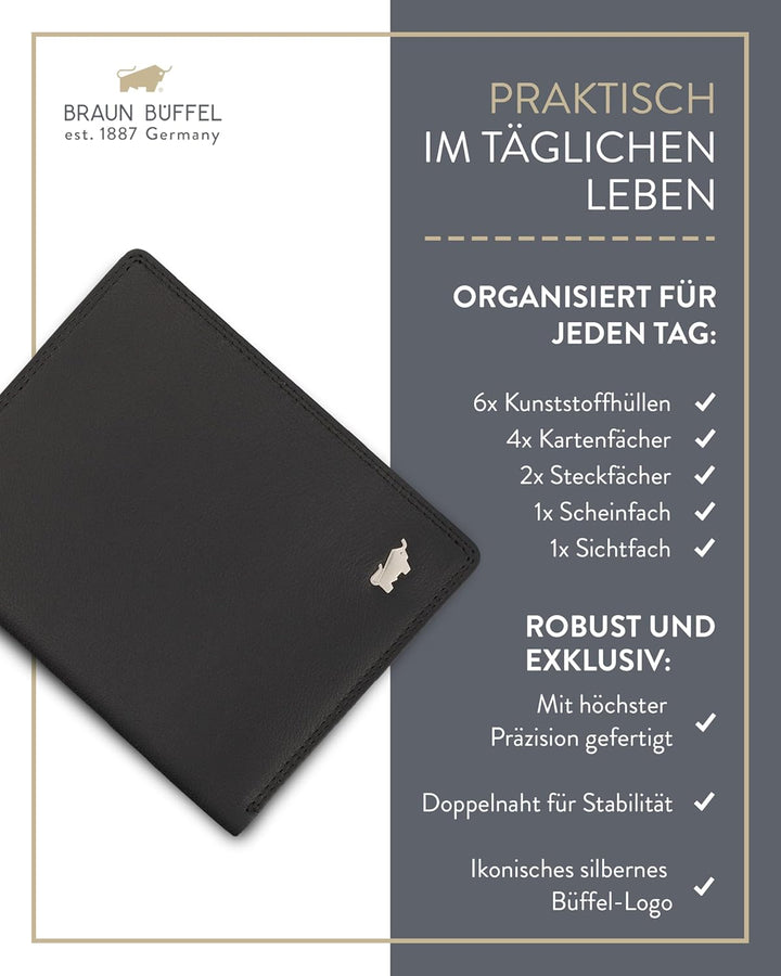 BRAUN BÜFFEL Ausweisetui aus echtem Leder Golf 2.0-4 Kartenfächer - Schwarz, Schwarz