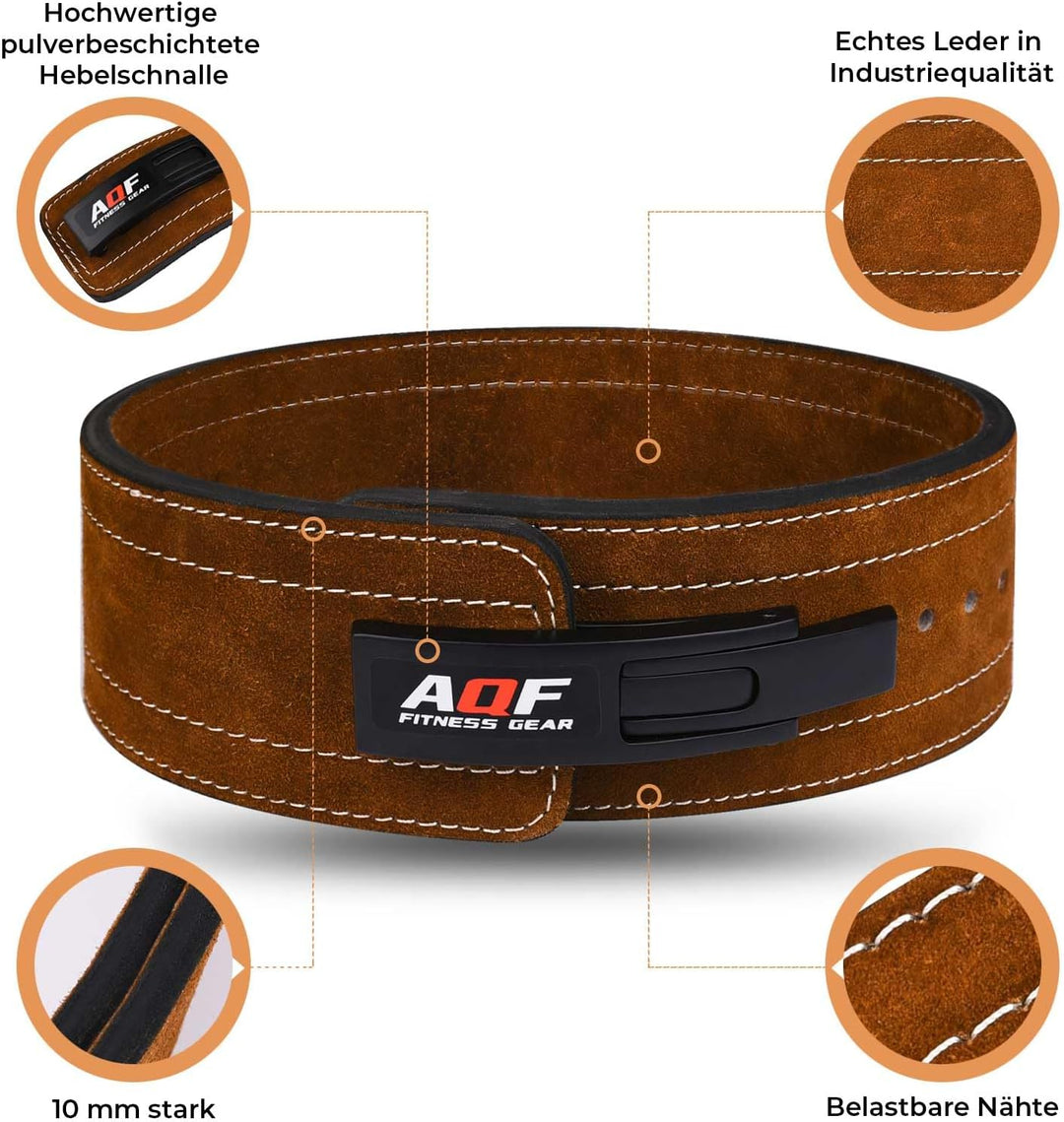 AQF Gewichthebergürtel Lever Schnalle, 4" Breit 10mm Dick Leder Belt - Genehmigt IPL USPA Kraftraini