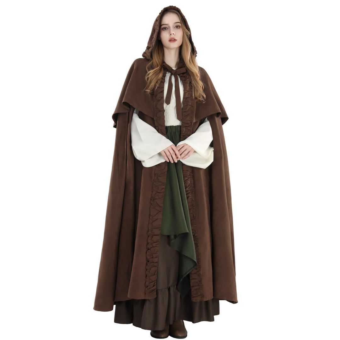 Fiamll Mittelalter Umhang Damen Kapuze Mantel mit Manschette Einfarbige Trenchcoat Renaissance Vampi