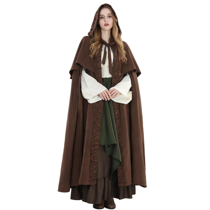 Fiamll Mittelalter Umhang Damen Kapuze Mantel mit Manschette Einfarbige Trenchcoat Renaissance Vampi
