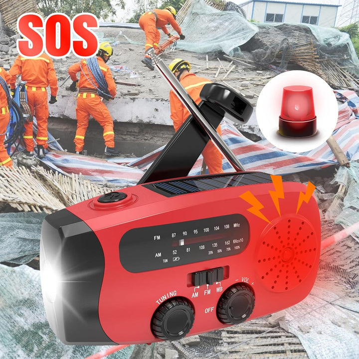 Notfallradio mit Solar/Kurbelantrieb, 2000mAh Solar Radio, SOS-Alarm, AM/FM/WB, LED-Taschenlampe (70