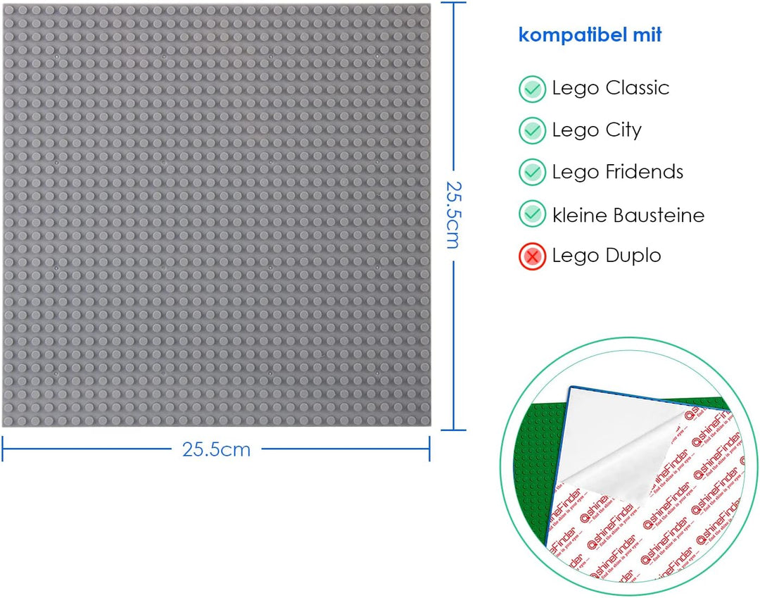 shineFinder 4 Platten-Set Bauplatte Kompatibel mit Lego Bausteinen, 25.5 * 25.5cm, Grundplatte zum A