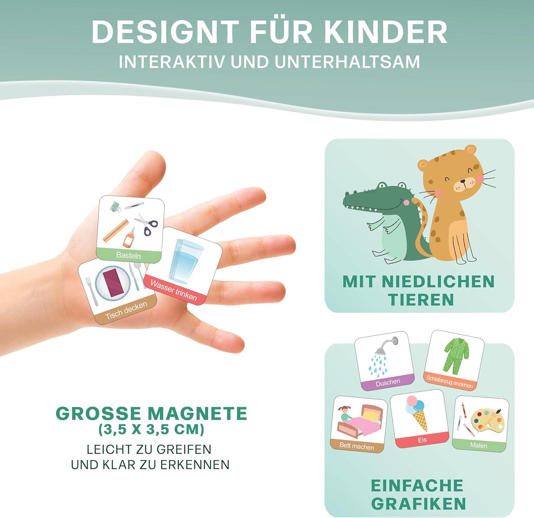 Mini Mindz® Tagesplaner Kinder - Montessori Magnettafel im niedlichen Design inkl. 160 Magnete & Sti