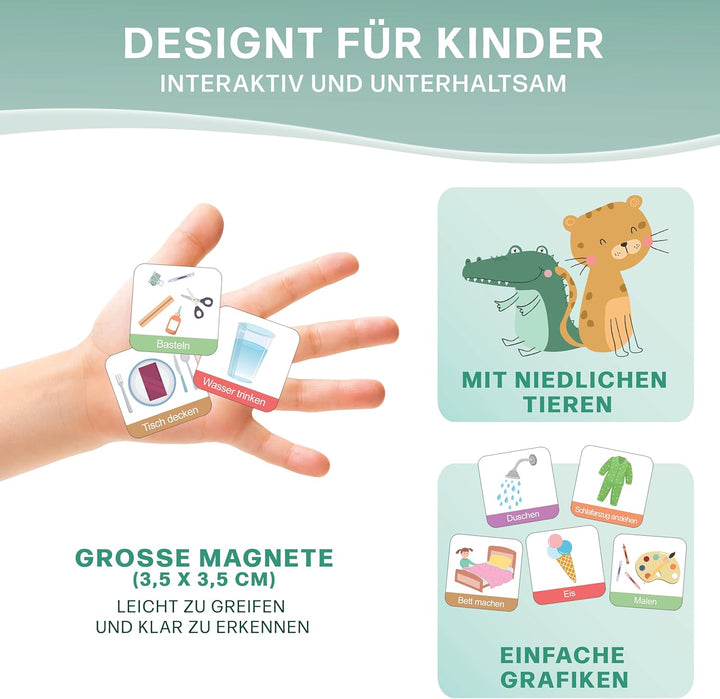 Mini Mindz® Tagesplaner Kinder - Montessori Magnettafel im niedlichen Design inkl. 160 Magnete & Sti