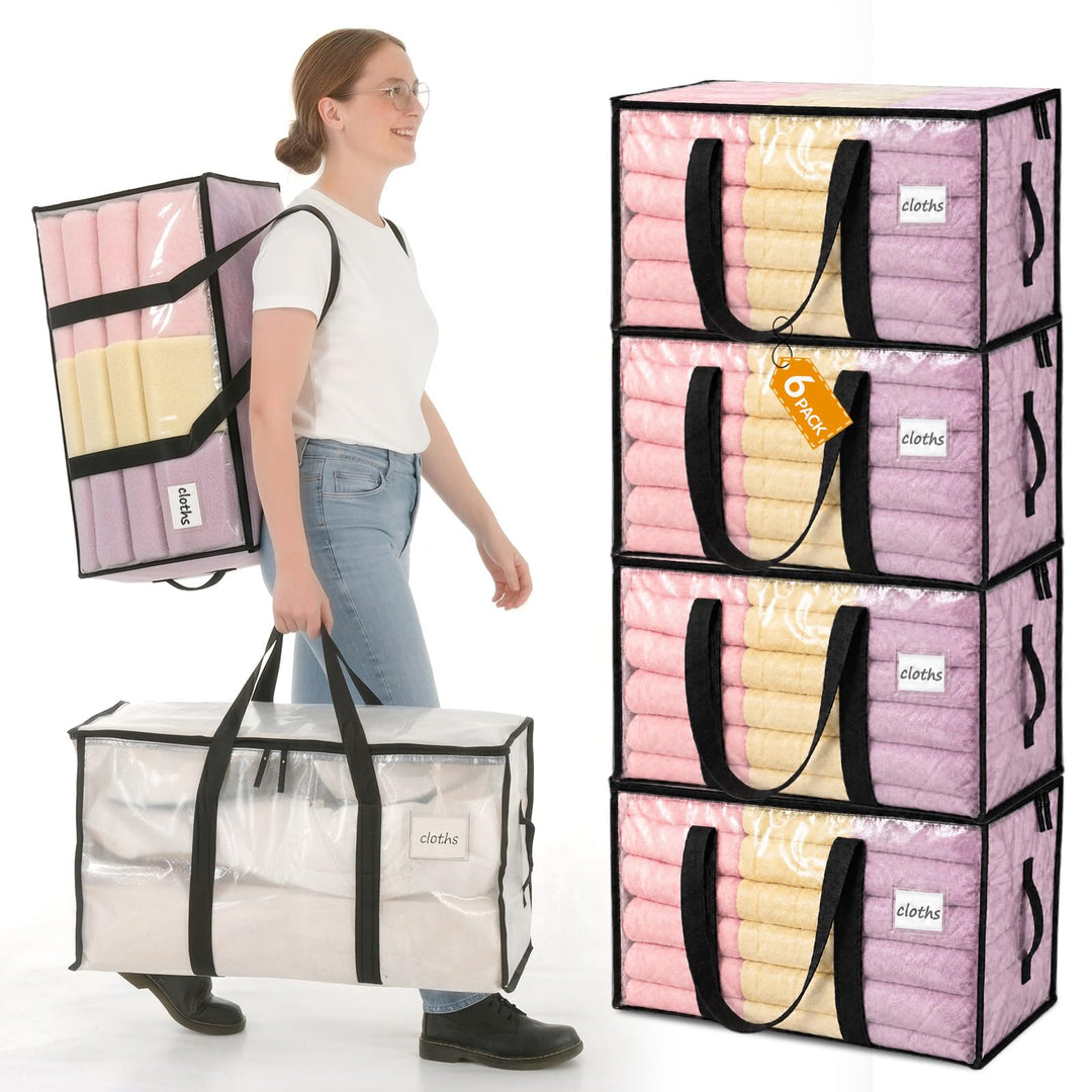 Velway 6 Stück 95L Aufbewahrungstasche, Heavy-Duty Weihnachtslager Transparente Umzugskartons Gross