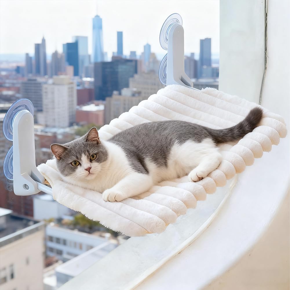 Katzen Fensterliege, Katzen Hängematte Weich mit Abnehmbarem Wendebezug, Fensterliege für Katzn, Wei