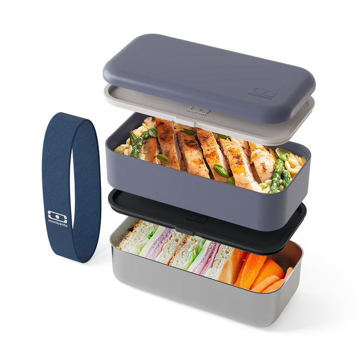 MONBENTO – Lunchbox Erwachsene Sense Original blau Natural – Brotdose 1,2 L 2 Etagen Metall/Kunststo