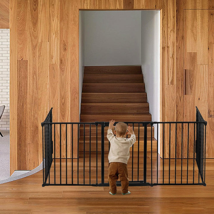 KinderKaminLaufstall 300cm Kaminschutzgitter mit Tür Metall Kamingitter Faltbar Schutz Absperrgitter