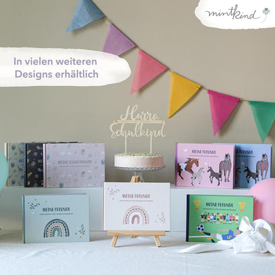 mintkind® „Meine Schulfreunde“ Freundebuch Schule Mädchen und Jungen Pferde Design | Freundschaftsbu