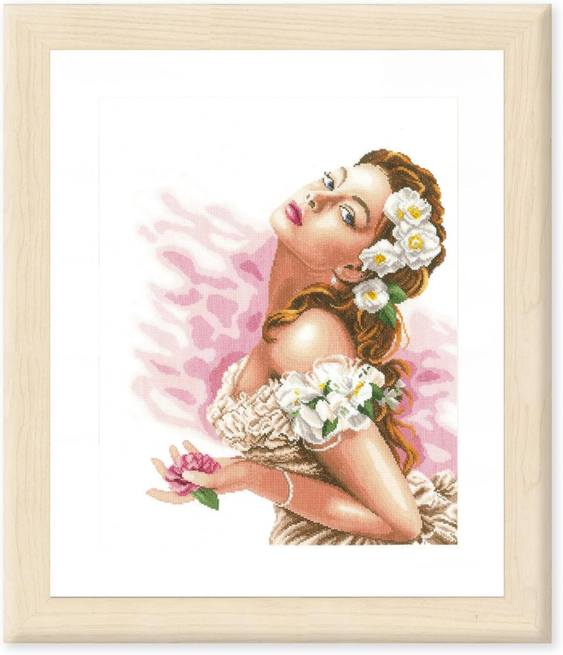 LANARTE PN Zählmusterpackung Frau mit Kamelien Kreuzstichpackung, Baumwolle, Mehrfarbig, 37 x 48 x 0
