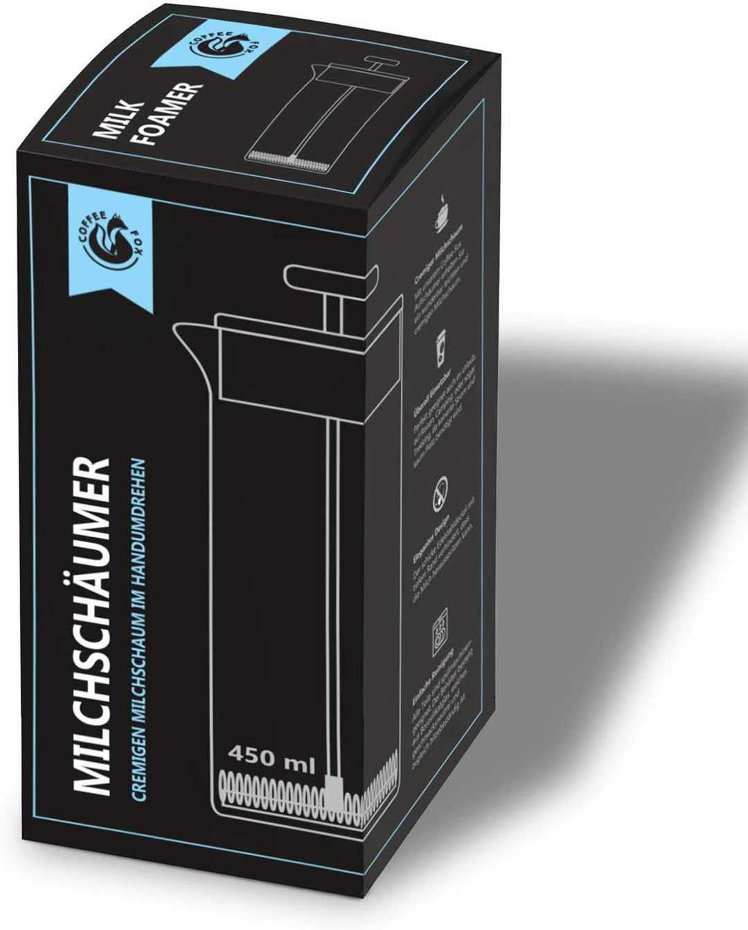 Coffee Fox Milchaufschäumer aus Glas - Manueller Milchschäumer & French Press Milchschaum 450 ml