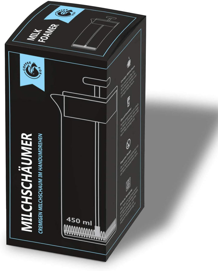 Coffee Fox Milchaufschäumer aus Glas - Manueller Milchschäumer & French Press Milchschaum 450 ml