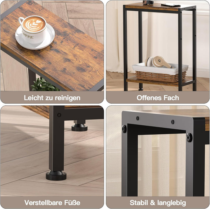 Schmaler Beistelltisch, Nachttisch, 2er Set, 2 Ablagen Nachttisch Schmal mit Stauraum, sofa beistell