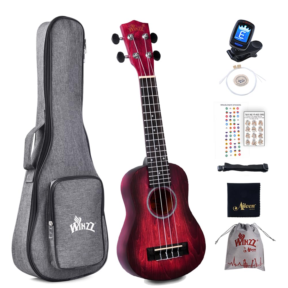 Winzz 21" Sopran Ukulele Anfänger Set Kinderm Erwachsene, Einzigartiges Farbdesign, mit Tasche, Stim