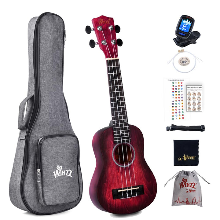Winzz 21" Sopran Ukulele Anfänger Set Kinderm Erwachsene, Einzigartiges Farbdesign, mit Tasche, Stim