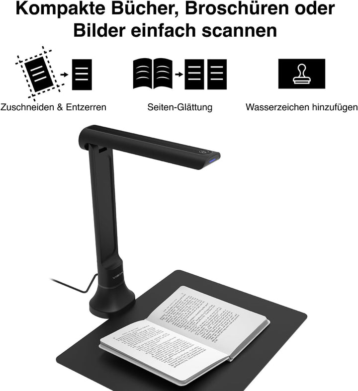 VIISAN DB8401 4K A4 Dokumentenscanner &amp; Buchscanner – 16MP Overhead Scanner für Dokumente &amp; Bücher,