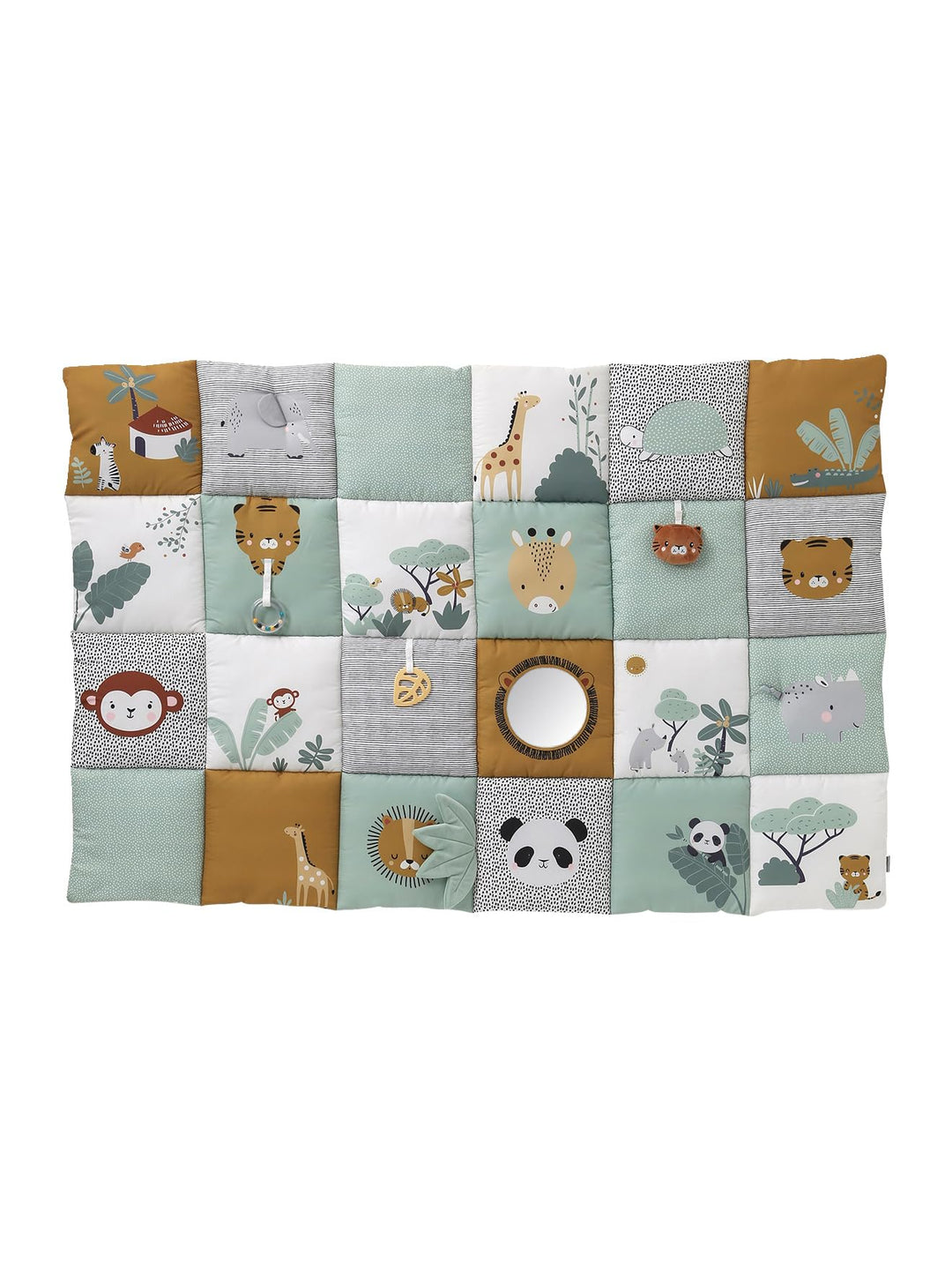 VERTBAUDET Groﬂer Spielteppich mit Activity-Spielzeug f¸r Babys, Patchwork-Design grün, grün