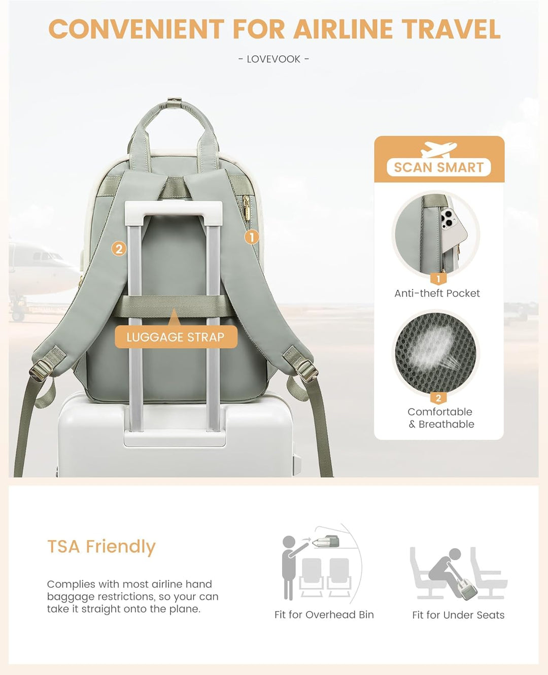 LOVEVOOK Rucksack Damen, 15,6 Zoll Laptop Schulrucksack Mädchen mit Laptopfach, Wasserdicht Tagesruc