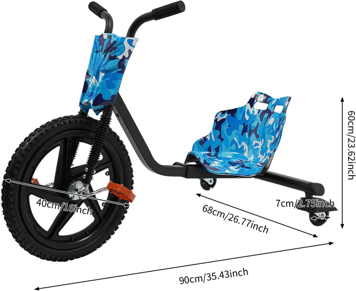 Pedal Drift Scooter für Kinder, Blau Tarnmuster Design, Leuchtende Hinterräder & Verstellbare Länge