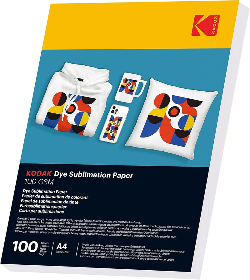 KODAK Sublimation papier Thermotransferpapier DIN A4, 100 Blatt，100g/㎡ für Tintenstrahldrucker mit S