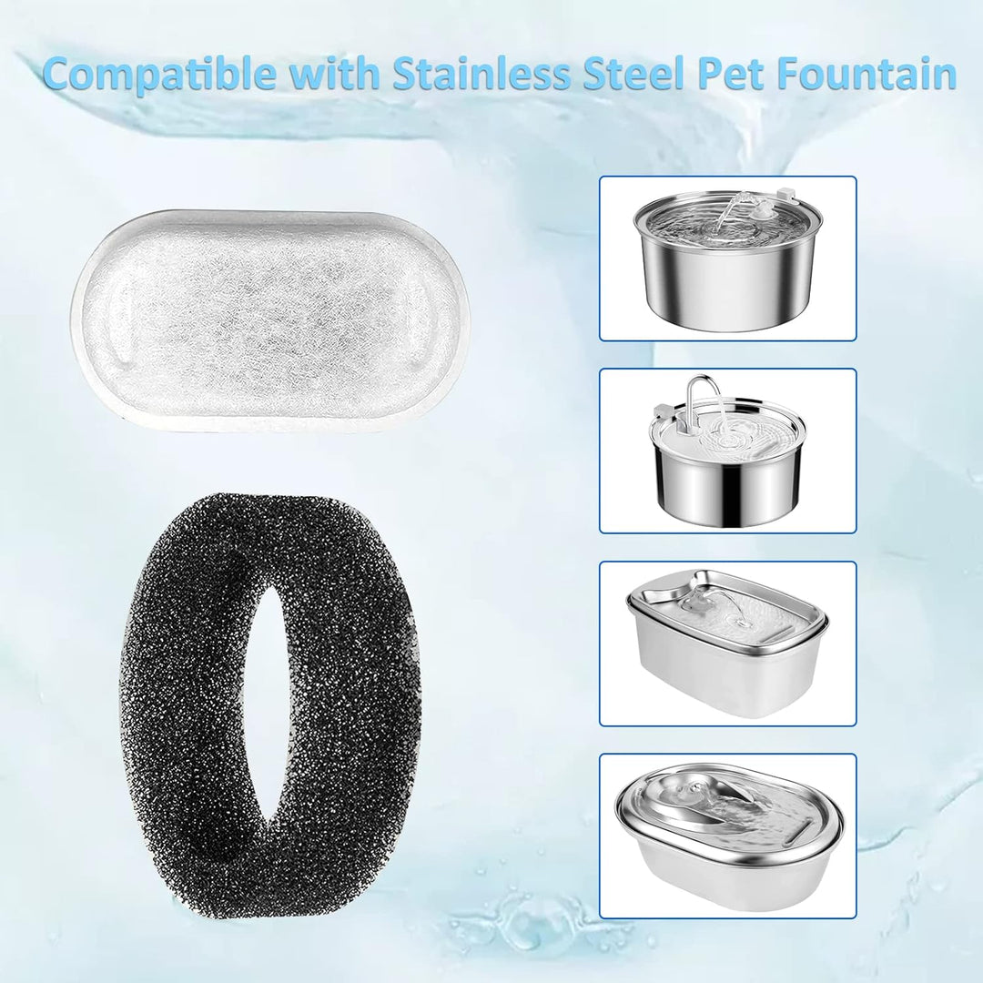 Berein Ersatzfilter für Trinkbrunnen Edelstahl Schaumfilter + Aktivkohlefilter Trinkbrunnen für Katz