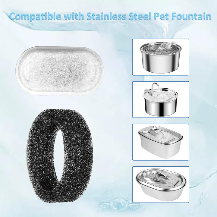 Berein Ersatzfilter für Trinkbrunnen Edelstahl Schaumfilter + Aktivkohlefilter Trinkbrunnen für Katz