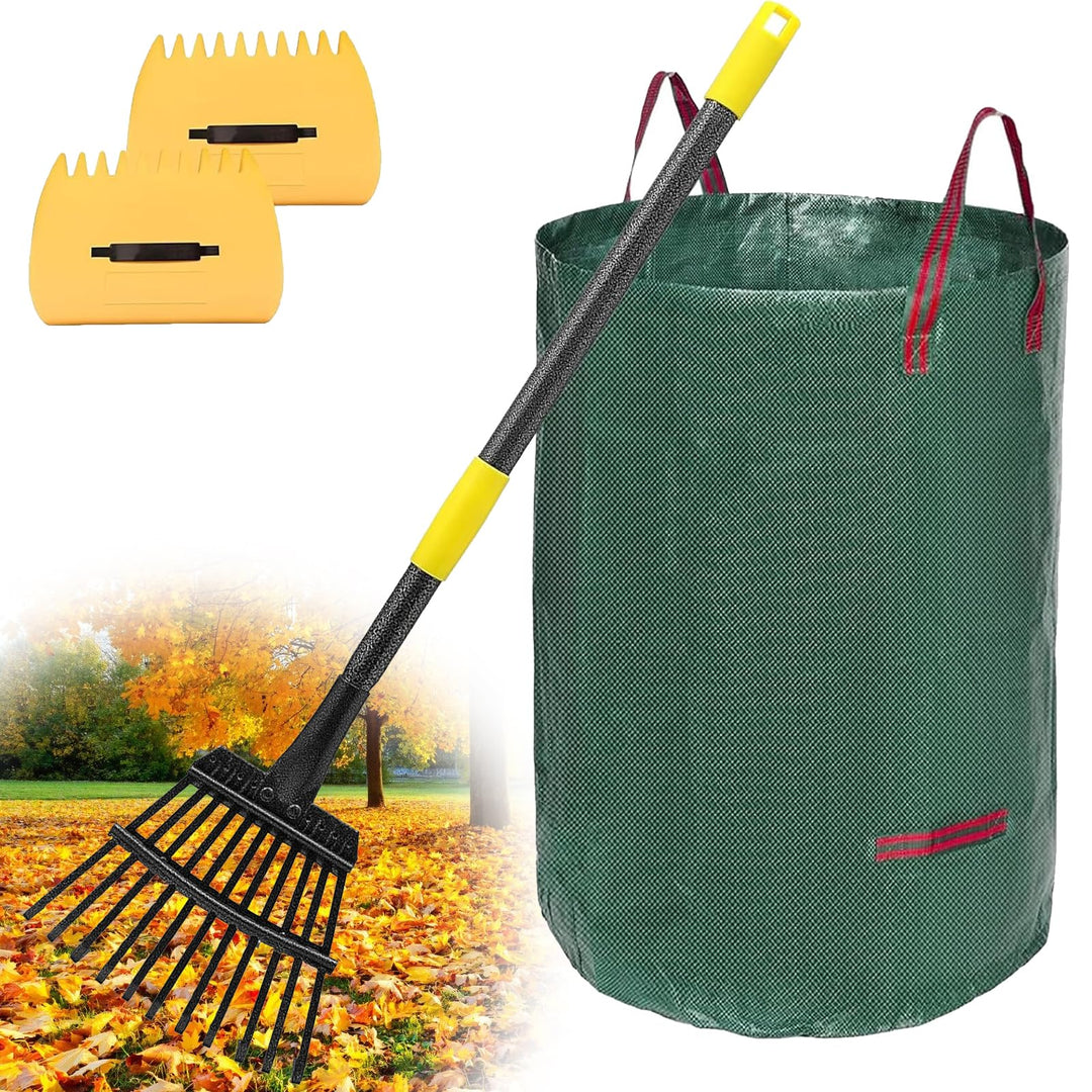 Rechen, Gartenlaubrechen Set - mit 32 Gallonen Laubsäcken und 2 Laubschaufeln, 238cm Laubrechen mit