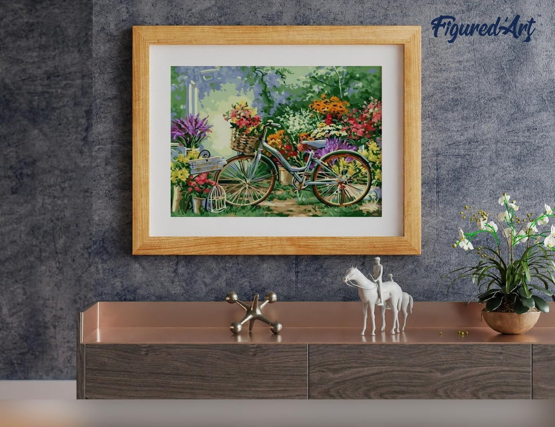 Figured'Art Malen Nach Zahlen Erwachsene Mit Rahmen Blumen und Fahrräder - Paint by Numbers Basteln