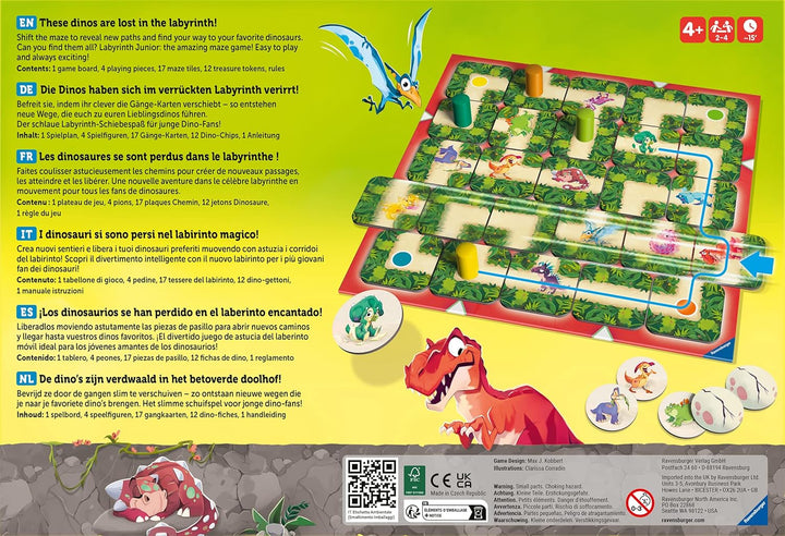 Ravensburger 20980 - Dino Junior Labyrinth - Familienklassiker für die Kleinen, Dino Spiel für Kinde
