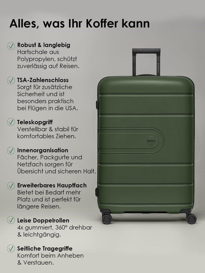 REDOLZ Hartschalen Check-in Koffer | Grosser XL Trolley 51 x 32 x 76 cm mit Dehnfalte aus hochwertig
