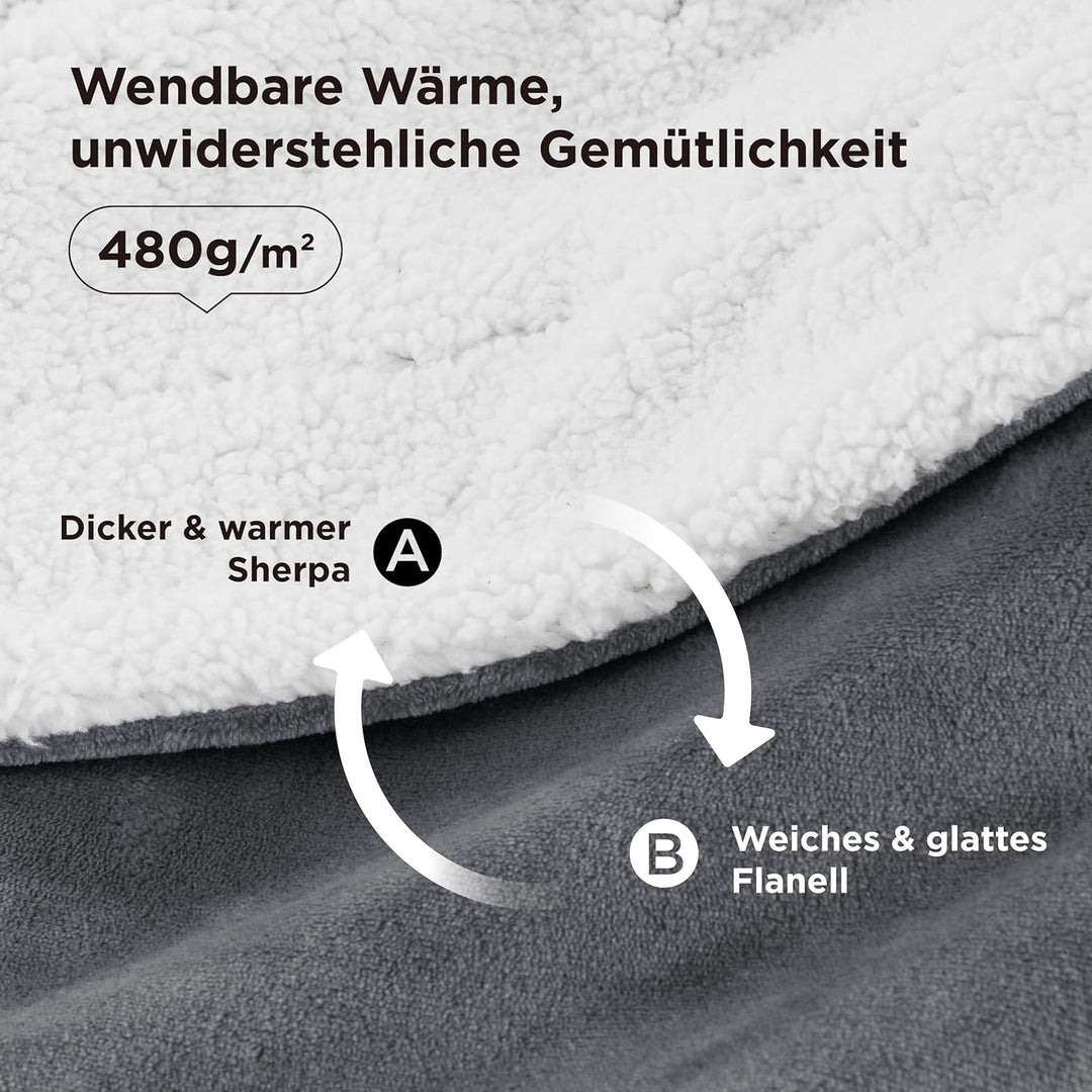 BEDSURE Decke Sofa Kuscheldecke Grau - warm Sherpa Sofaüberwurf Decke gross, Dicke Sofadecke Couchde