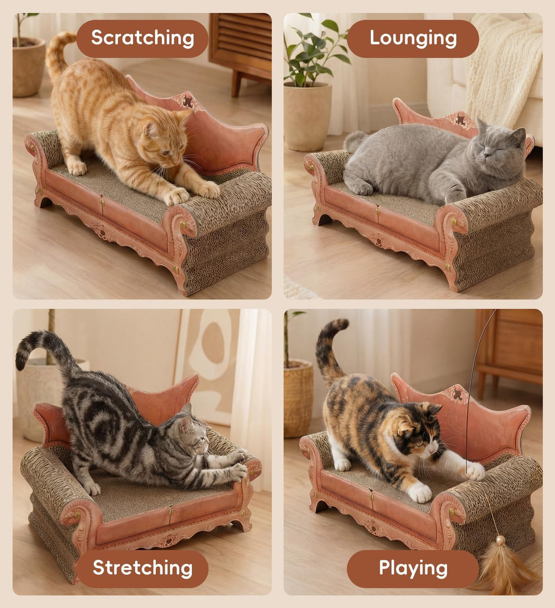 Kratzsofa für Katzen, Dickes Kratzpappe-Bett(23,62 × 10,24 × 5,51 Zoll) | Langlebige Kratzmatten für