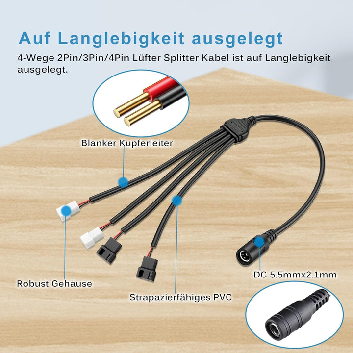 GDSTIME 36W 12V PC Lüfter Geschwindigkeit Controller 4 Wege mit 2pin 3 Pin 4 Pin Splitter Kabel Rege
