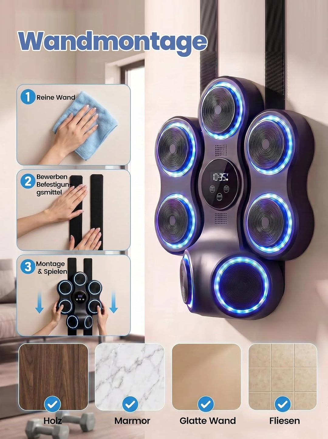 Music Boxing Machine für Erwachsene, Musikboxing Maschine mit LED-Lichtern, Bluetooth, 9 Geschwindig