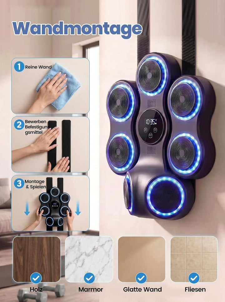 Music Boxing Machine für Erwachsene, Musikboxing Maschine mit LED-Lichtern, Bluetooth, 9 Geschwindig