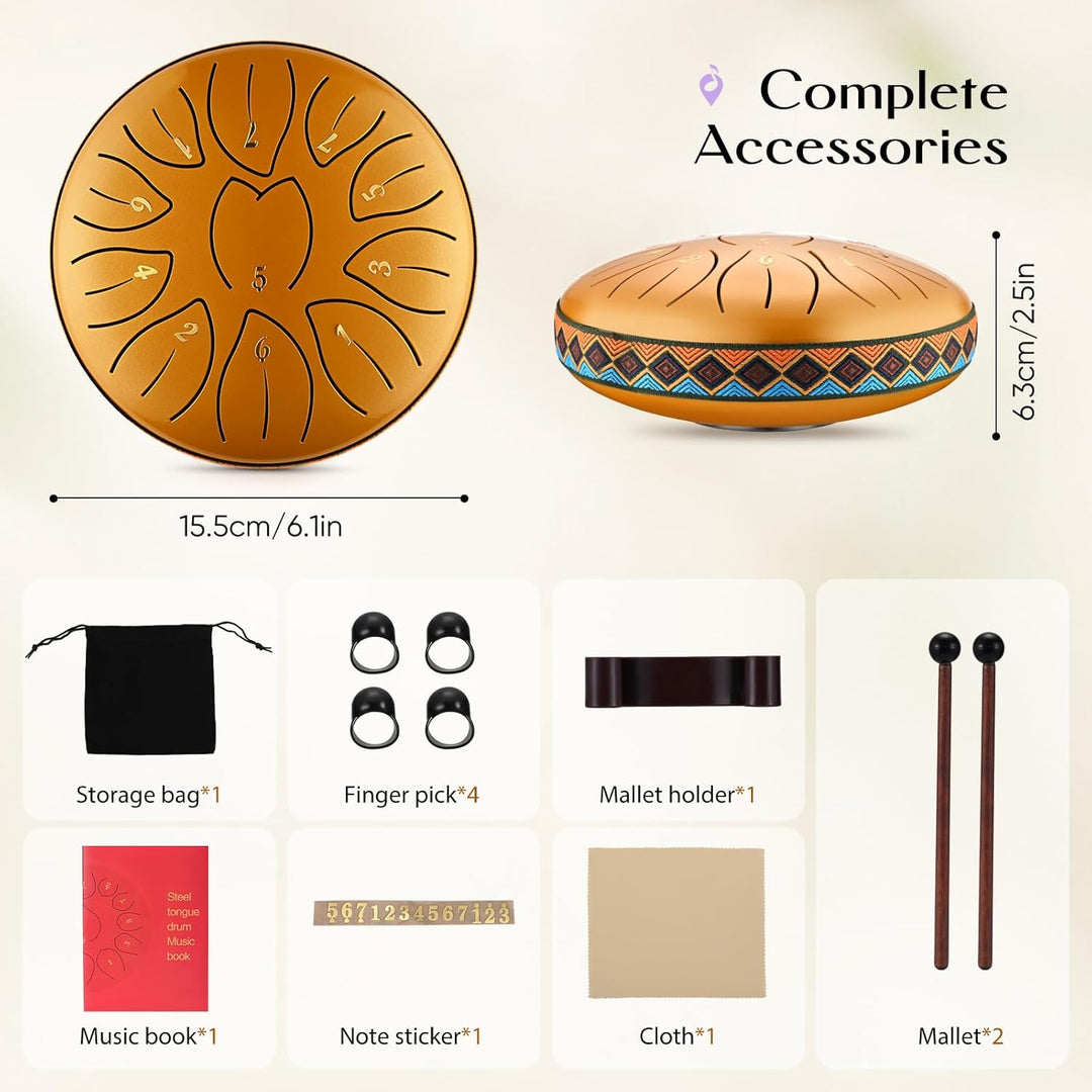 Zungentrommel, Sunowl 6 Zoll 11 Tones Steel Tongue Drum Satz, Stahlzungentrommel für Anfänger Kinder