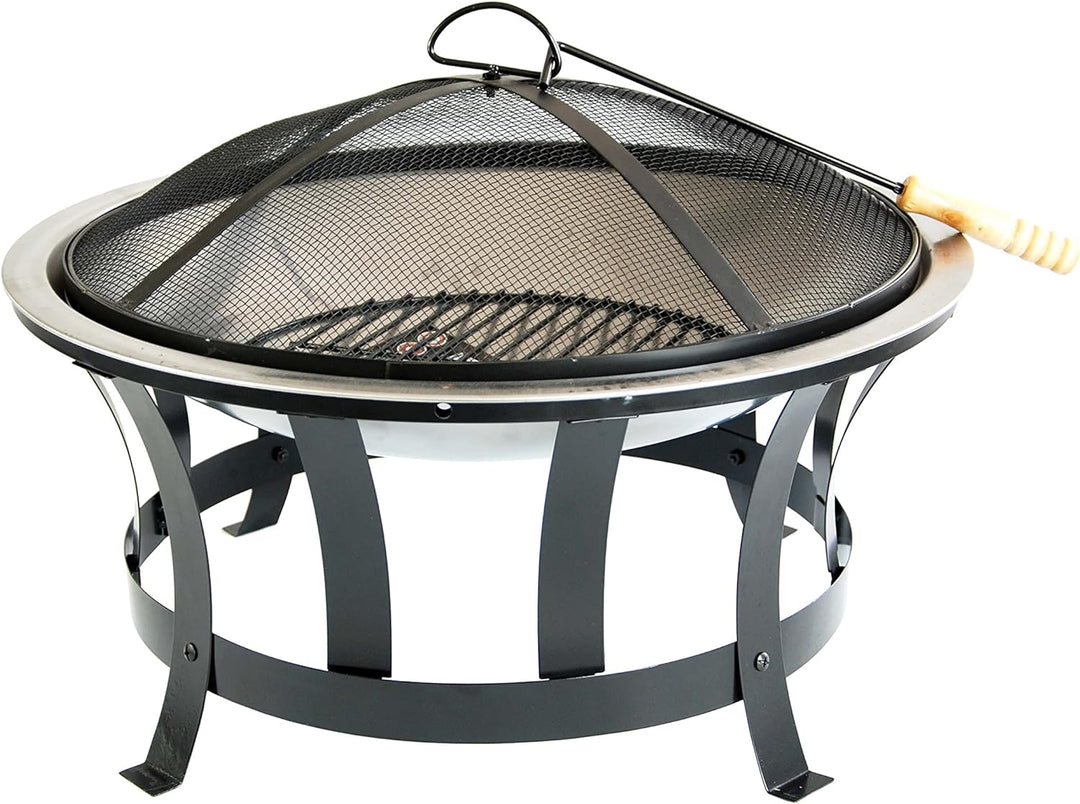 Defacto Feuerstelle Edelstahl Ø 75cm Feuerhaken Funkenfluggitter Grillstelle Feuerschale Grillschale