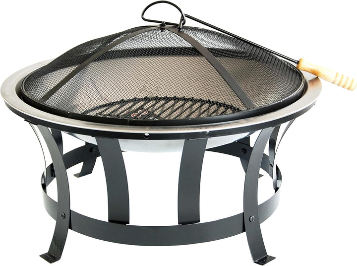 Defacto Feuerstelle Edelstahl Ø 75cm Feuerhaken Funkenfluggitter Grillstelle Feuerschale Grillschale
