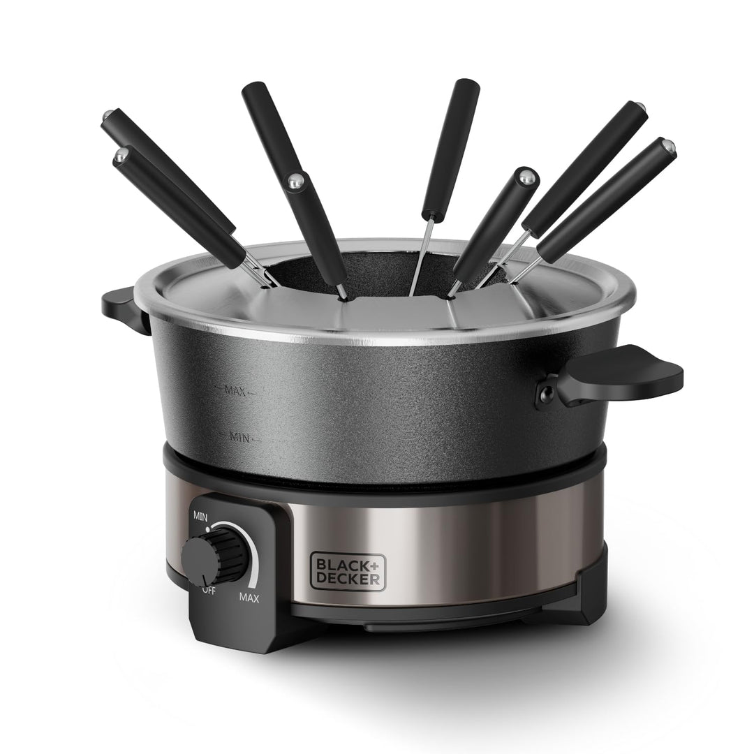 Black+Decker - Elektrisches Fondueset BXFC1000E | 1000W | Thermostat bis 200°C | 2L Fassungsvermögen