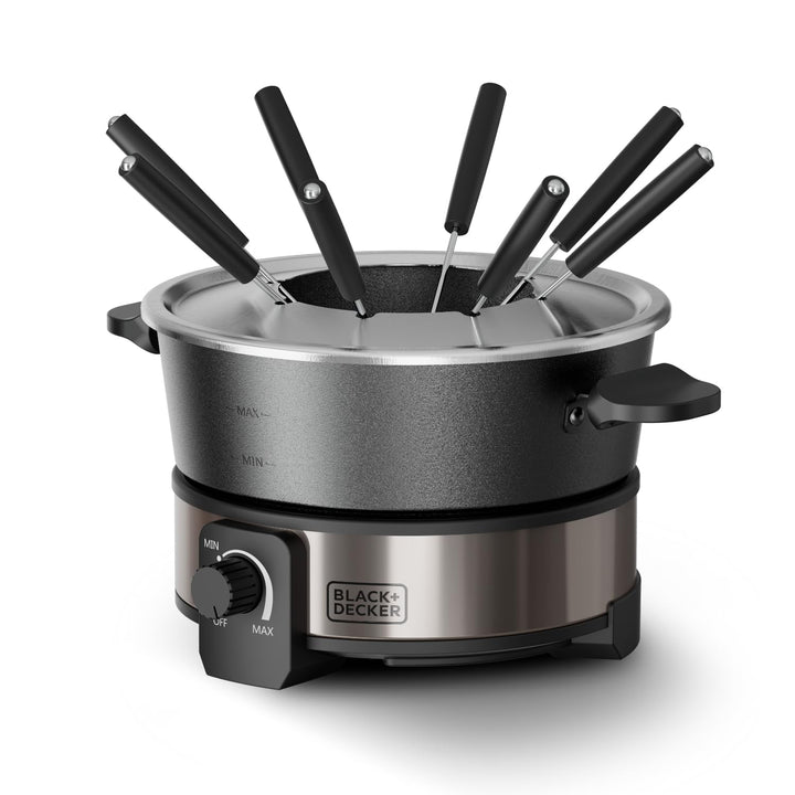 Black+Decker - Elektrisches Fondueset BXFC1000E | 1000W | Thermostat bis 200°C | 2L Fassungsvermögen