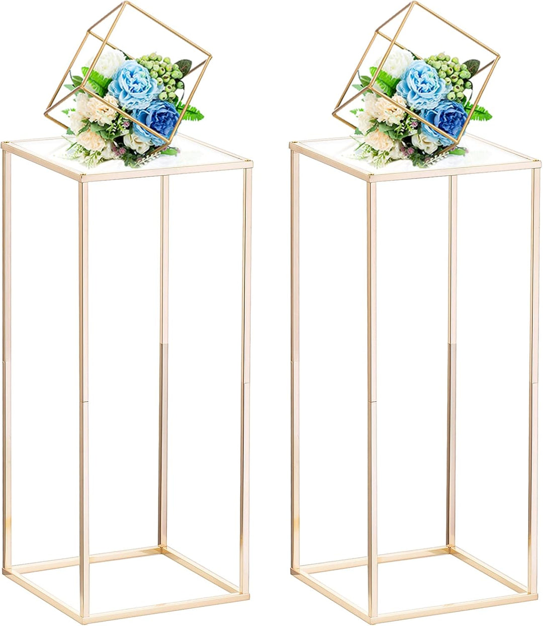 Nuptio Gold Vase für Hochzeit Tafelaufsätze mit Acrylplatte - 2 Stück 60cm Hohe Metall Blumenvasen B