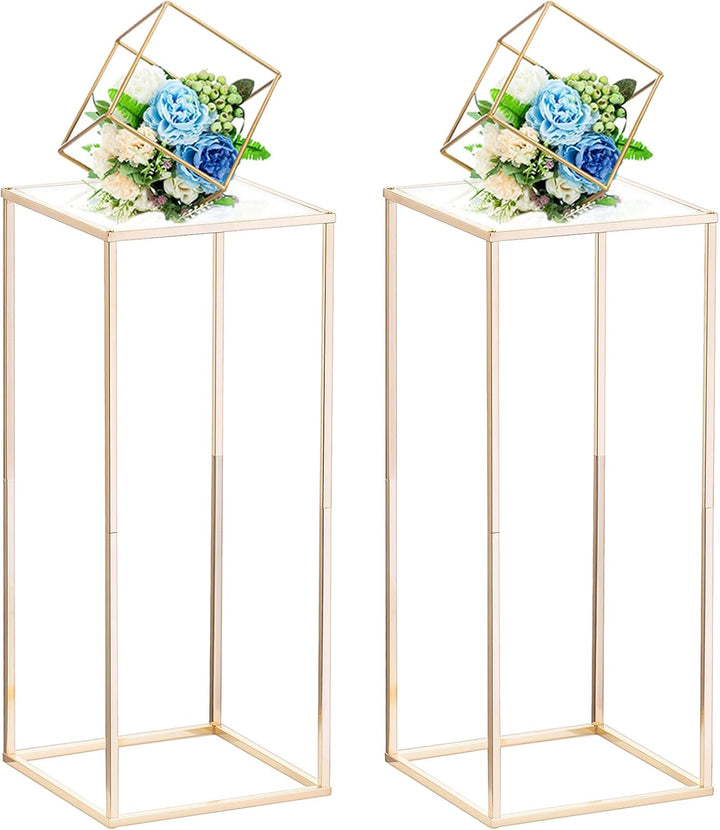 Nuptio Gold Vase für Hochzeit Tafelaufsätze mit Acrylplatte - 2 Stück 60cm Hohe Metall Blumenvasen B